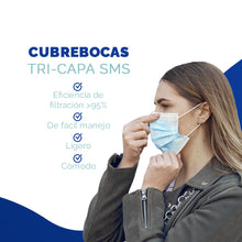 Cargar imagen en el visor de la galería, Cubrebocas Tricapa SMS 50 Piezas Plisado Termosellado
